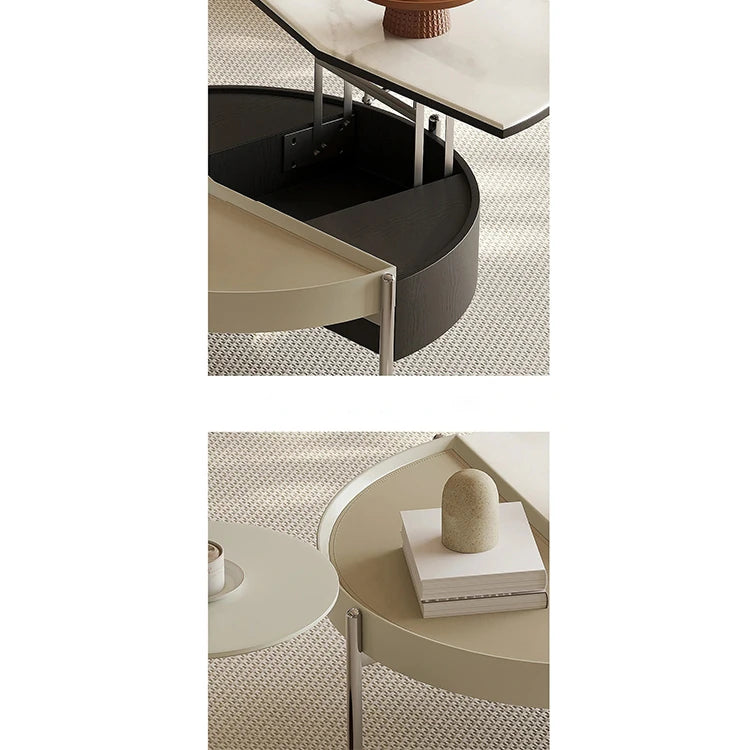 モダンセンターテーブル|合成皮革・石・ステンレス製|洗練されたデザインでおしゃれなリビング空間を演出 fjd-4715