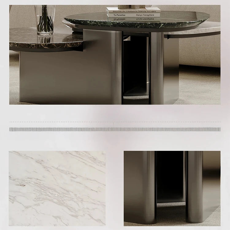 モダンデザイン センターテーブル ストーン・セラミック・ステンレス製 2段式 コーヒーテーブル ルームアクセント fjd-4716