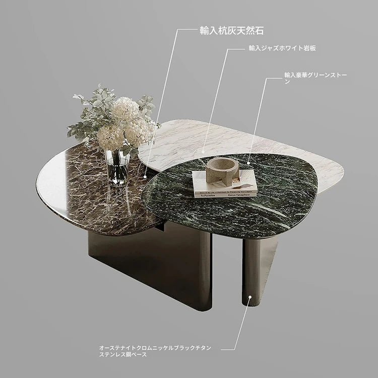 モダンデザイン センターテーブル ストーン・セラミック・ステンレス製 2段式 コーヒーテーブル ルームアクセント fjd-4716