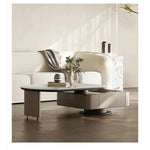 モダンデザインのセンターテーブル|強化ガラスとパイン材使用|リビングルームに最適な収納機能付きコーヒーテーブル fjd-4717