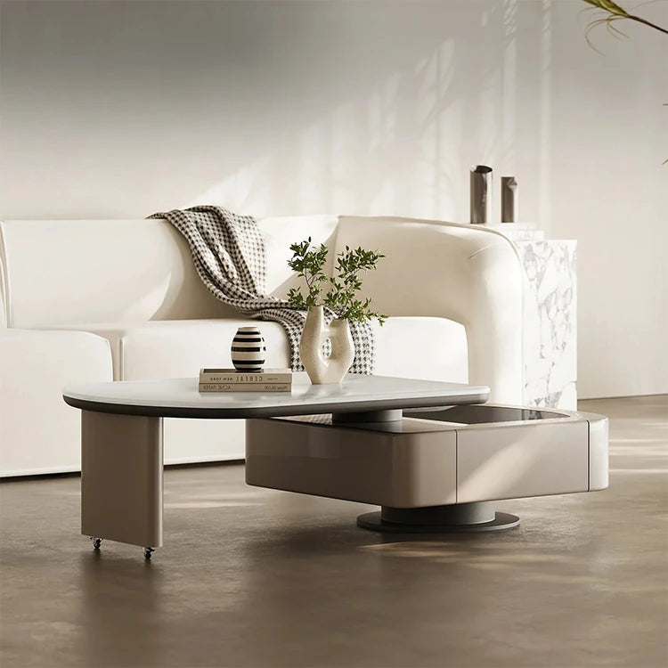 モダンデザインのセンターテーブル|強化ガラスとパイン材使用|リビングルームに最適な収納機能付きコーヒーテーブル fjd-4717