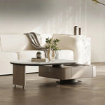 モダンデザインのセンターテーブル|強化ガラスとパイン材使用|リビングルームに最適な収納機能付きコーヒーテーブル fjd-4717