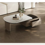 モダンデザインのセンターテーブル|強化ガラスとパイン材使用|リビングルームに最適な収納機能付きコーヒーテーブル fjd-4717