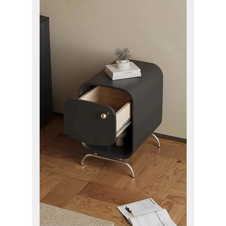 おしゃれなナイトテーブル|パイン材×ステンレス製|モダンデザインでベッドルームを彩る fjd-4727