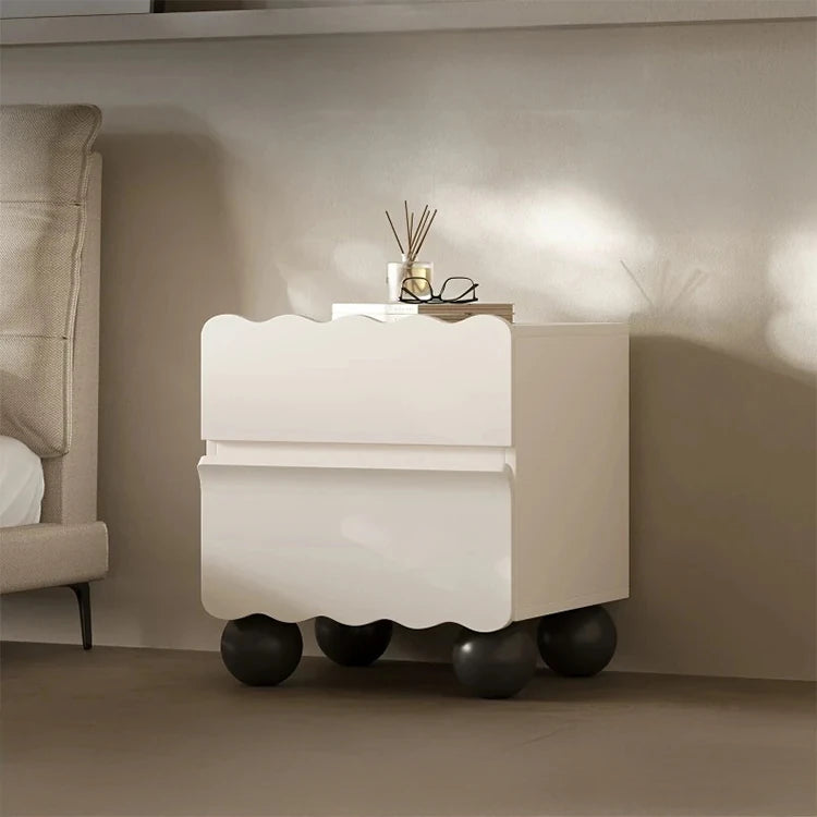 パイン材使用 おしゃれなナイトテーブル 収納付き デザイン家具 ホワイト×ブラック fjd-4736