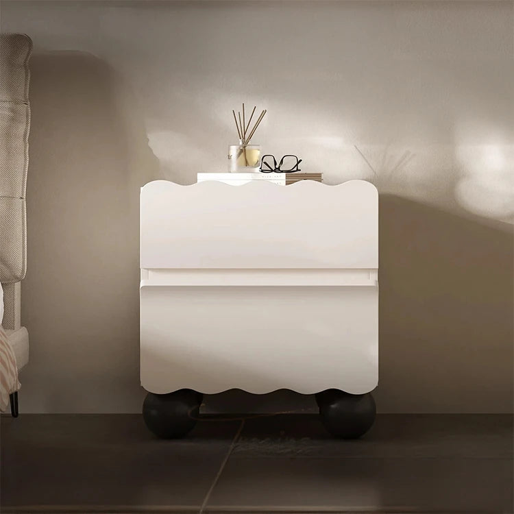 パイン材使用 おしゃれなナイトテーブル 収納付き デザイン家具 ホワイト×ブラック fjd-4736