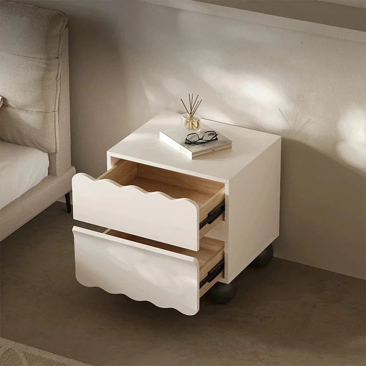 パイン材使用 おしゃれなナイトテーブル 収納付き デザイン家具 ホワイト×ブラック fjd-4736