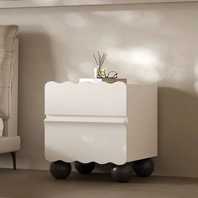 パイン材使用 おしゃれなナイトテーブル 収納付き デザイン家具 ホワイト×ブラック fjd-4736