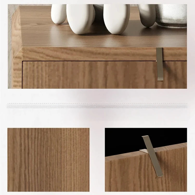 スタイリッシュなウッドナイトテーブル - 抽象的デザインと収納力抜群のサイドテーブル fjd-4738