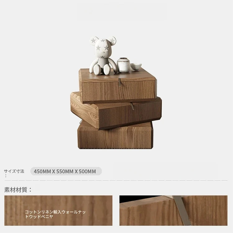 スタイリッシュなウッドナイトテーブル - 抽象的デザインと収納力抜群のサイドテーブル fjd-4738