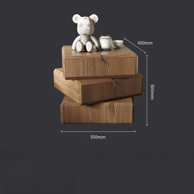 スタイリッシュなウッドナイトテーブル - 抽象的デザインと収納力抜群のサイドテーブル fjd-4738