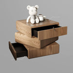 スタイリッシュなウッドナイトテーブル - 抽象的デザインと収納力抜群のサイドテーブル fjd-4738