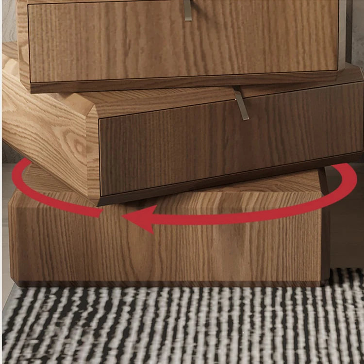 スタイリッシュなウッドナイトテーブル - 抽象的デザインと収納力抜群のサイドテーブル fjd-4738