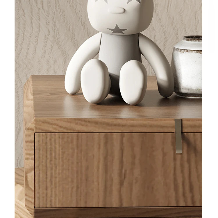 スタイリッシュなウッドナイトテーブル - 抽象的デザインと収納力抜群のサイドテーブル fjd-4738