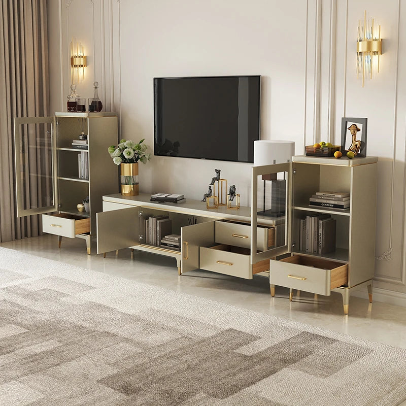 高級パイン材おしゃれTVキャビネット - 多層板デザイン、収納力抜群! fjfn-5278