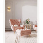 【おしゃれなピンクソファー】無垢材とステンレスの高品質仕上げ|洗練されたデザインでリビングを華やかに fjfn-5289