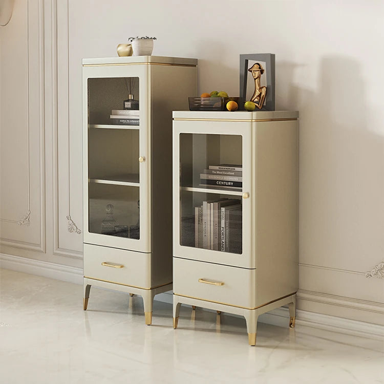 エレガントな無垢材キャビネット - ガラス扉付きのシンプルデザイン収納家具セット fjfn-5292