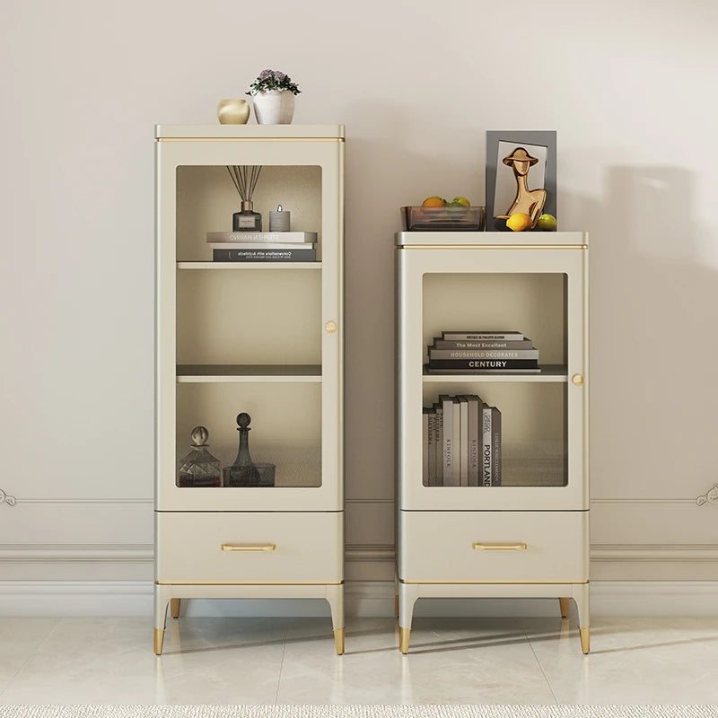 エレガントな無垢材キャビネット - ガラス扉付きのシンプルデザイン収納家具セット fjfn-5292