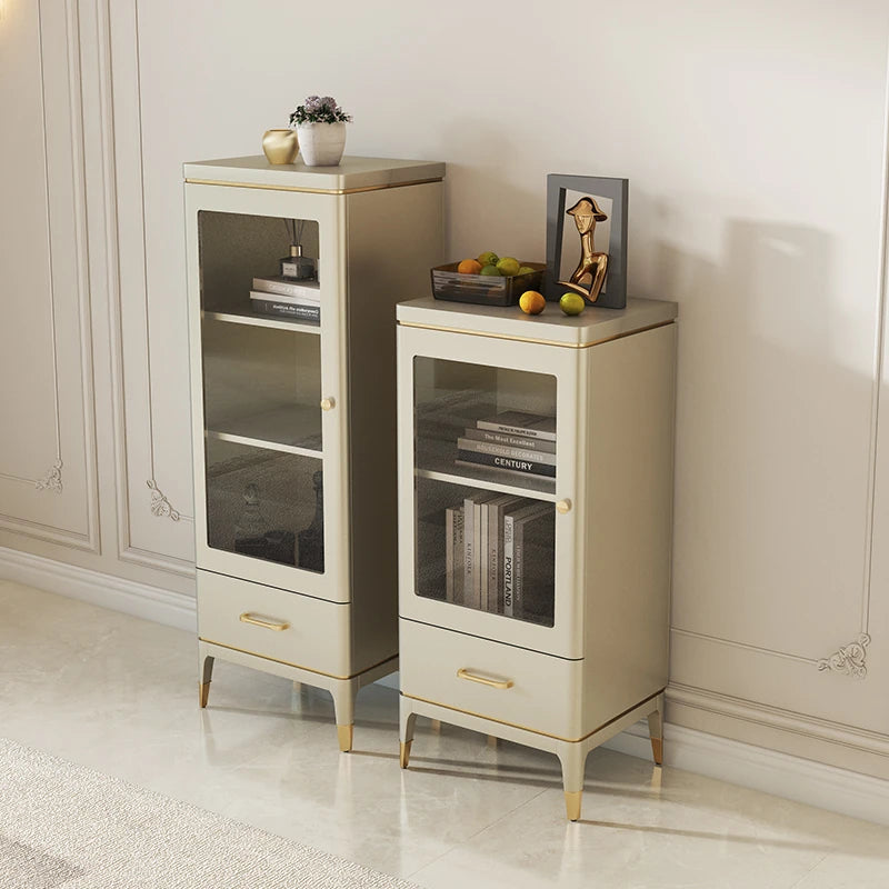 エレガントな無垢材キャビネット - ガラス扉付きのシンプルデザイン収納家具セット fjfn-5292