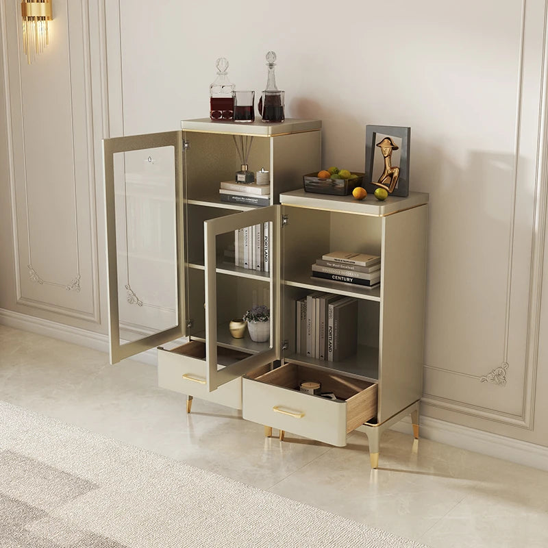 エレガントな無垢材キャビネット - ガラス扉付きのシンプルデザイン収納家具セット fjfn-5292