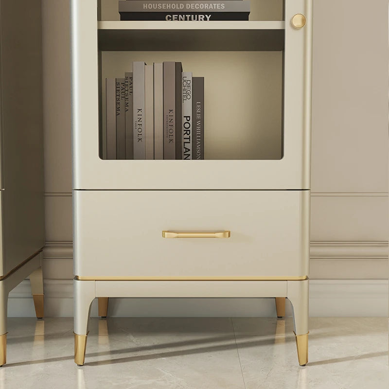 エレガントな無垢材キャビネット - ガラス扉付きのシンプルデザイン収納家具セット fjfn-5292