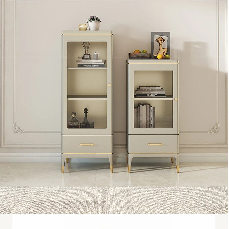 エレガントな無垢材キャビネット - ガラス扉付きのシンプルデザイン収納家具セット fjfn-5292