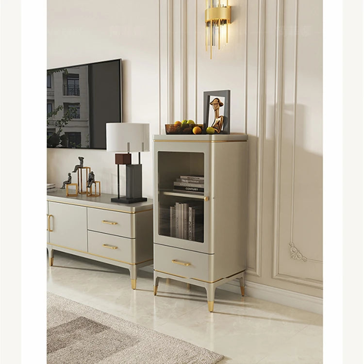 エレガントな無垢材キャビネット - ガラス扉付きのシンプルデザイン収納家具セット fjfn-5292