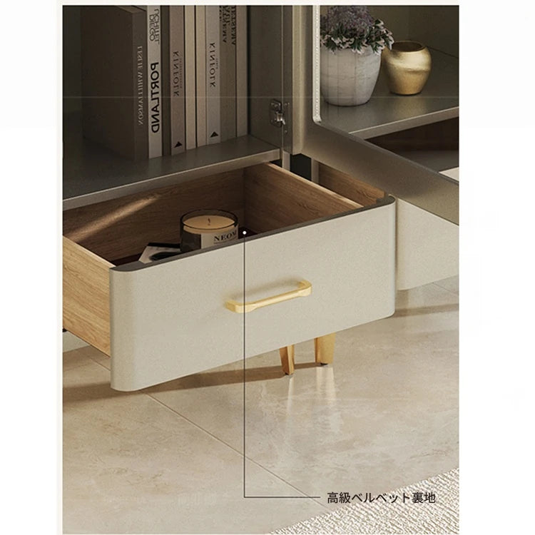 エレガントな無垢材キャビネット - ガラス扉付きのシンプルデザイン収納家具セット fjfn-5292