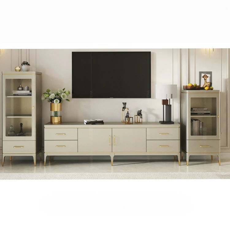 エレガントな無垢材キャビネット - ガラス扉付きのシンプルデザイン収納家具セット fjfn-5292