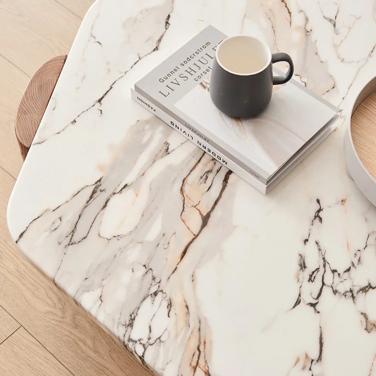 モダンデザインの大理石&アッシュ材センターテーブル - シンプルでラグジュアリーなリビングに最適 fjnw-4534