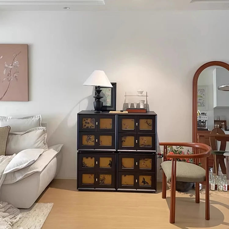 パイン材と銅の多層板を使用した和風テレビ台シルクデザイン fjnw-4544