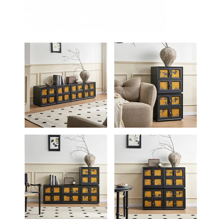 パイン材と銅の多層板を使用した和風テレビ台シルクデザイン fjnw-4544