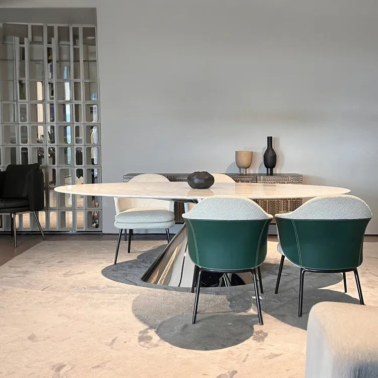 ラグジュアリーなデザイン!セラミック&ステンレス 大理石テーブル - 洗練されたダイニングを演出 fjx-2639