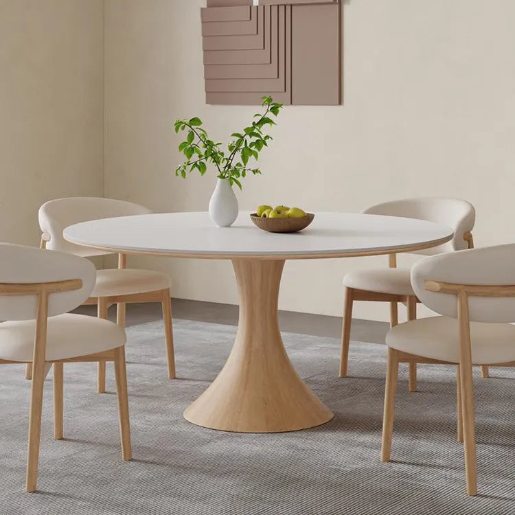 アッシュ材とセラミックのエレガントなラウンドテーブル - モダンなインテリアの中心に! fjx-2671