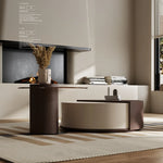 モダンリビングに最適!強化ガラスセンターテーブル ーブラウン木目デザイン fkb-4368