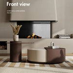 モダンリビングに最適!強化ガラスセンターテーブル ーブラウン木目デザイン fkb-4368