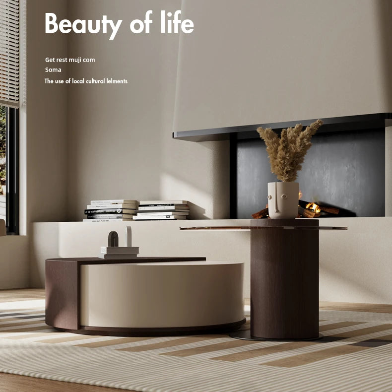 モダンリビングに最適!強化ガラスセンターテーブル ーブラウン木目デザイン fkb-4368