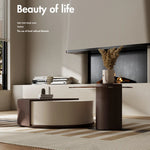 モダンリビングに最適!強化ガラスセンターテーブル ーブラウン木目デザイン fkb-4368