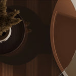 モダンリビングに最適!強化ガラスセンターテーブル ーブラウン木目デザイン fkb-4368