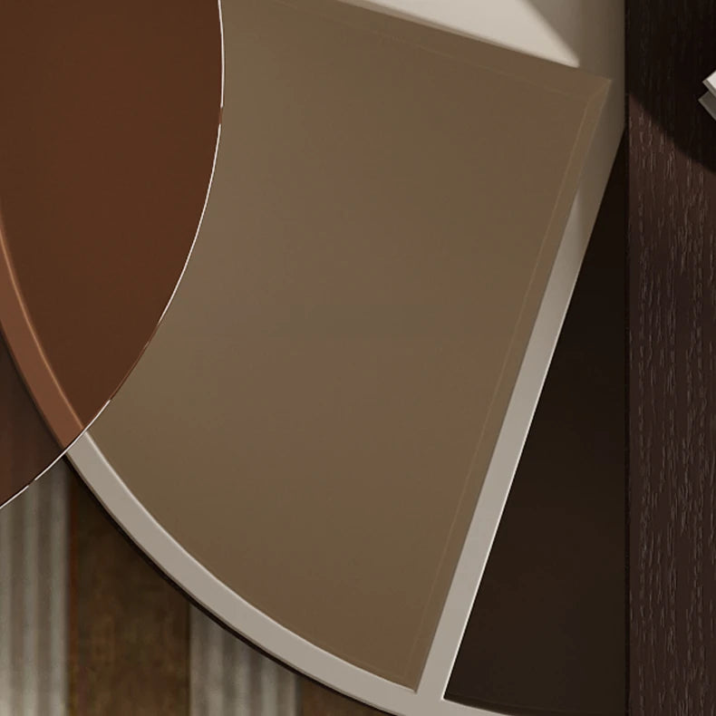 モダンリビングに最適!強化ガラスセンターテーブル ーブラウン木目デザイン fkb-4368