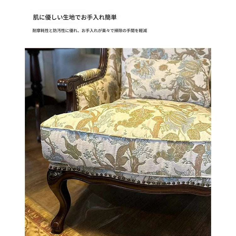 オーク材のクラシックチェア | 綿麻生地の上質インテリア | おしゃれなリビングハウスに最適 fljgj-2114