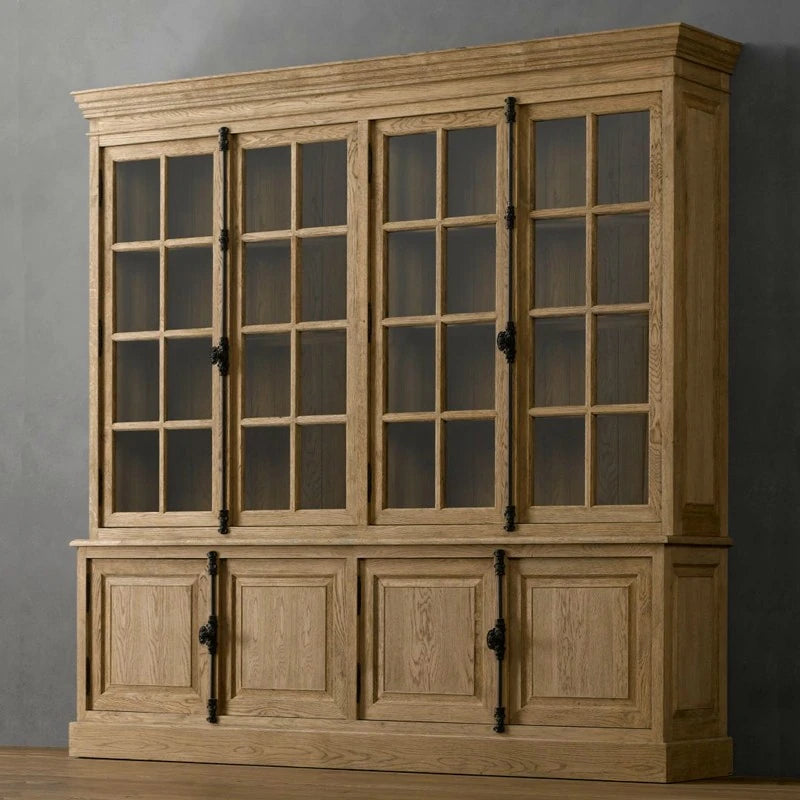 オーク材の多層板キャビネット - 美しいガラス戸付き収納家具でスタイリッシュなインテリアを演出! fljgj-2116