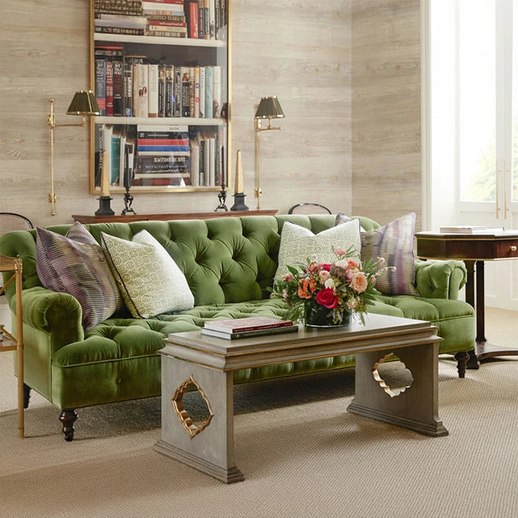 パイン材使用の上質なソファー|エレガントなグリーンカラーでお部屋を彩るデザイン fljgj-2124