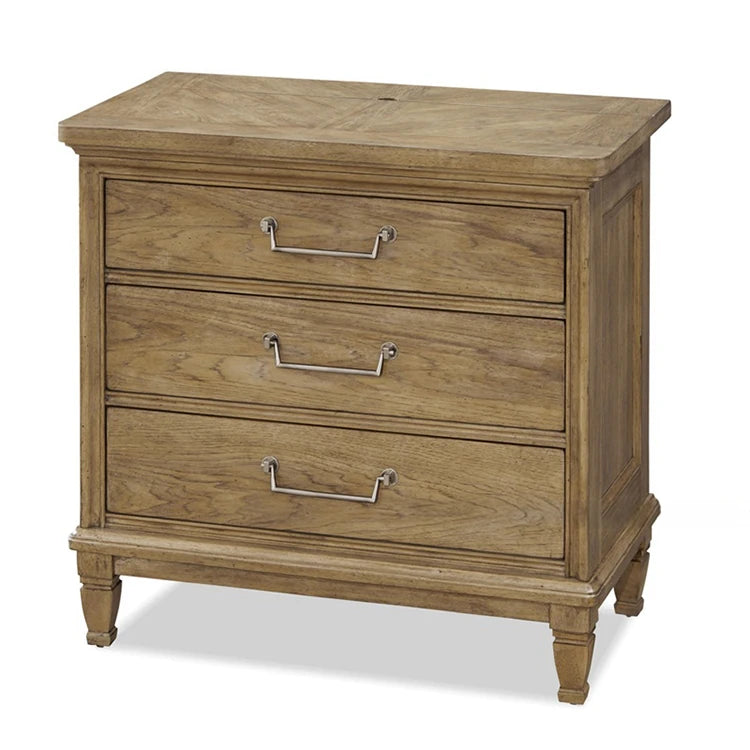 オーク製ナイトテーブル - スタイリッシュなデザインと機能性を兼ね備えた3段収納引き出し付きテーブル fljgj-2140