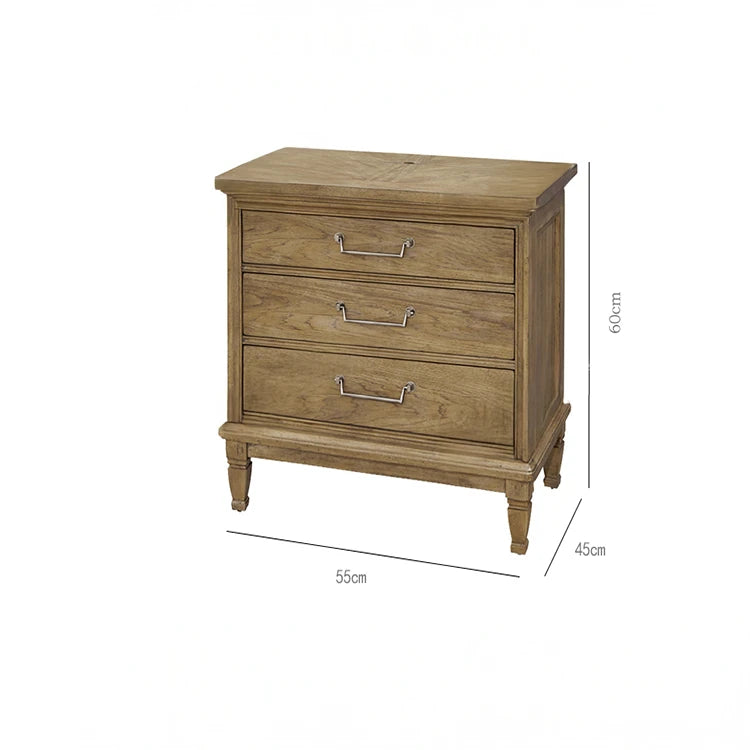 オーク製ナイトテーブル - スタイリッシュなデザインと機能性を兼ね備えた3段収納引き出し付きテーブル fljgj-2140