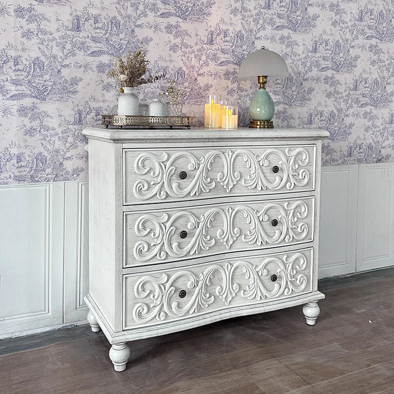 オーク多層板製 エレガントキャビネット 3段引き出し付き 豪華な装飾デザイン 家具インテリア fljgj-2142