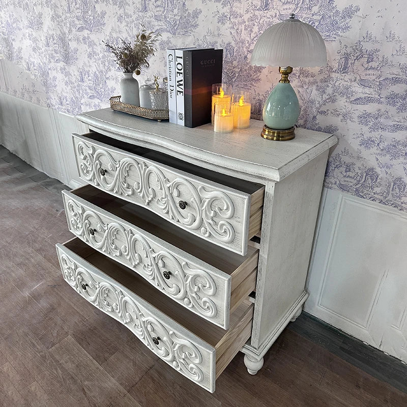 オーク多層板製 エレガントキャビネット 3段引き出し付き 豪華な装飾デザイン 家具インテリア fljgj-2142