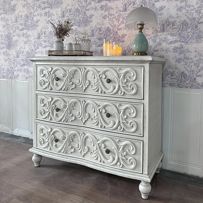 オーク多層板製 エレガントキャビネット 3段引き出し付き 豪華な装飾デザイン 家具インテリア fljgj-2142