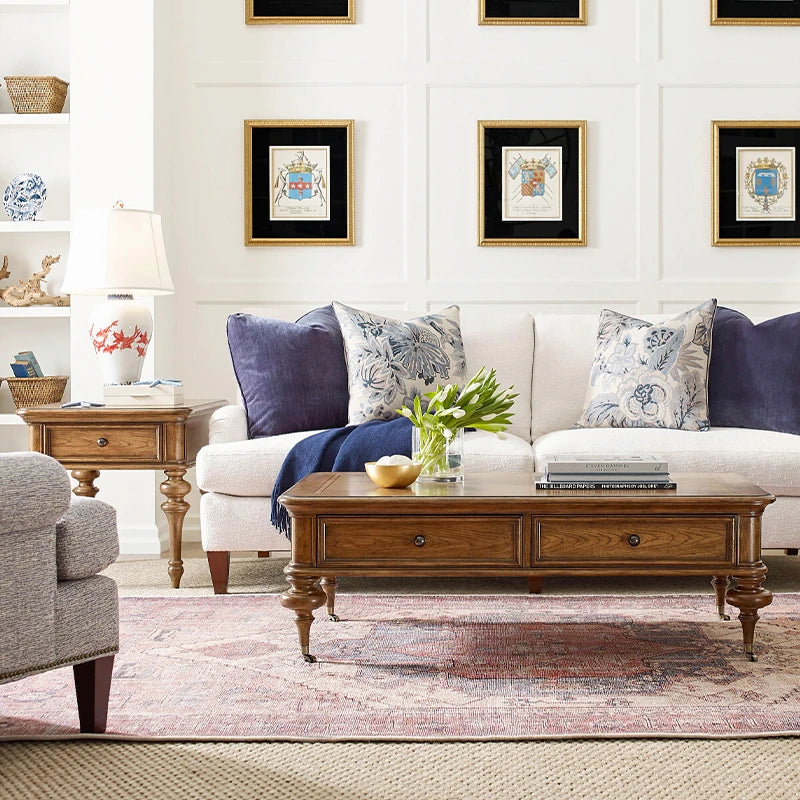 オーク製センターテーブル - クラシックデザインで魅力的なリビングルームの中心に最適な多層板テーブル fljgj-2155