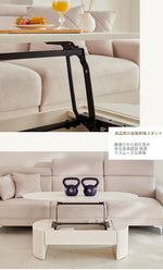 リフトアップセンターテーブル | おしゃれなホワイトデザイン | スペースを有効活用 | シンプルで多機能なリビング家具 fls-5331